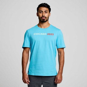 Men's Saucony Chicago Rested T Shirts Blue | YTDHIGF-49