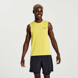 Men's Saucony Elevate Sleeveless Tank Top Yellow | IYOJKAN-37