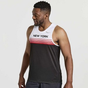 Men's Saucony NYC Stopwatch Singlet Tank Top White / Black | KMJRCGB-17