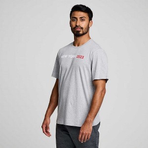 Men's Saucony New York Rested T Shirts Grey | ENWQGJC-27