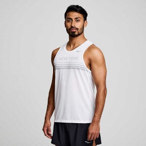 Men's Saucony New York Stopwatch Singlet Tank Top White | ANUSJVW-85