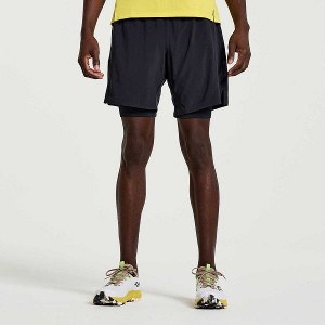 Men's Saucony Outpace 7" 2-in-1 Shorts Black | MPCLXUZ-62