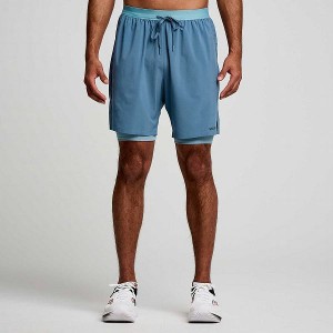 Men's Saucony Outpace 7" 2-in-1 Shorts Blue | NFJEYDT-09