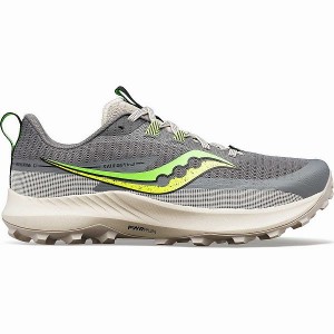 Men's Saucony Peregrine 13 Running Shoes Grey / Green | KZXEJPN-71