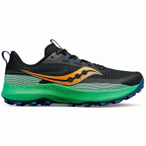 Men's Saucony Peregrine 13 Running Shoes Black / Green | FQPCHZB-50