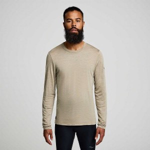 Men's Saucony Peregrine Merino Long Sleeve T Shirts Coffee | FKMNQTU-24