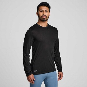 Men's Saucony Peregrine Merino Long Sleeve T Shirts Black | BVOQXND-06