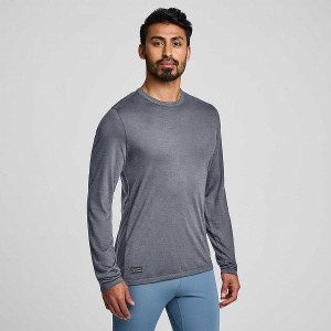 Men's Saucony Peregrine Merino Long Sleeve T Shirts Blue | CNTQOWL-65