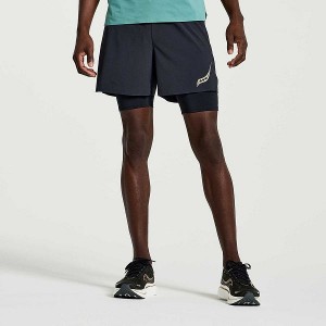 Men's Saucony Pinnacle 2-in-1 Shorts Black | EMGKSBN-09