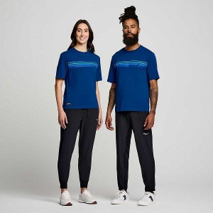 Men's Saucony Recovery Short Sleeve T Shirts Indigo | CQBDKZE-70