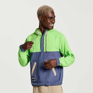 Men's Saucony Rested Anorak Tops Green | CSXHWVU-10