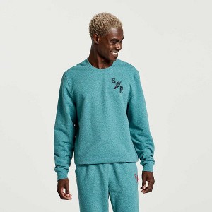 Men's Saucony Rested Crewneck Sweatshirt Turquoise | KBCYAPJ-85