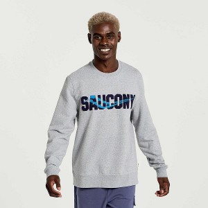 Men's Saucony Rested Crewneck Sweatshirt Light Grey | WTUBJAP-74