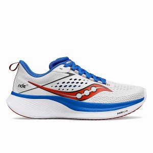 Men's Saucony Ride 17 Running Shoes White / Deep Blue | OYUATXG-81