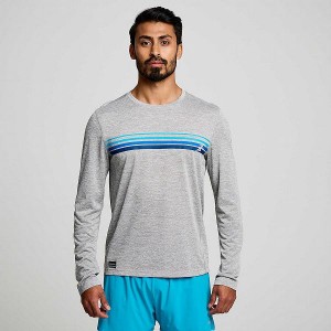 Men's Saucony Stopwatch Graphic Long Sleeve T Shirts Light Grey | XDIPZWH-69