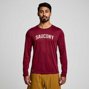 Men's Saucony Stopwatch Graphic Long Sleeve T Shirts Red | LWFBGRK-16