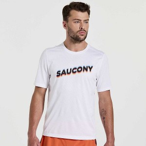 Men's Saucony Stopwatch Graphic Short Sleeve T Shirts White | BWQCJLO-81