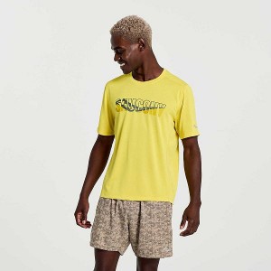 Men's Saucony Stopwatch Graphic Short Sleeve T Shirts Yellow | DMUZWKY-74