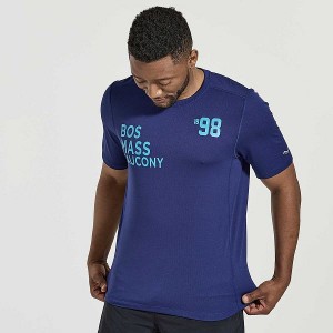 Men's Saucony Stopwatch Graphic Short Sleeve T Shirts Navy | VYZCPNJ-15