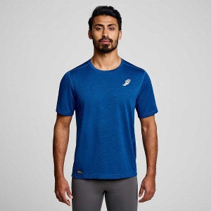 Men's Saucony Stopwatch Graphic Short Sleeve T Shirts Indigo | QUABVTK-98