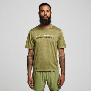 Men's Saucony Stopwatch Graphic Short Sleeve T Shirts Khaki | COKTFLD-61