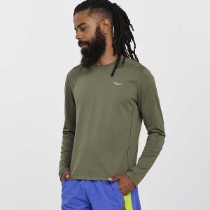 Men's Saucony Stopwatch Long Sleeve T Shirts Khaki | SFLNIOD-78