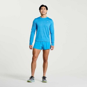 Men's Saucony Stopwatch Long Sleeve T Shirts AZURE | OENUVCA-42