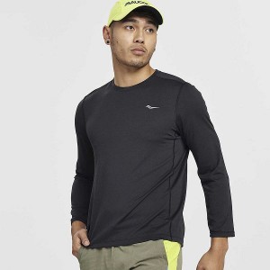 Men's Saucony Stopwatch Long Sleeve T Shirts Black | UATKPVY-64