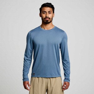 Men's Saucony Stopwatch Long Sleeve T Shirts Blue | LVWSBXK-73