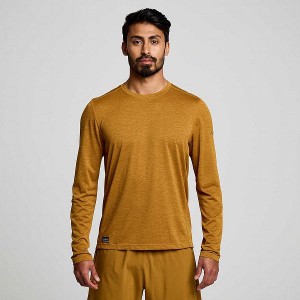 Men's Saucony Stopwatch Long Sleeve T Shirts Brown | IDKBPEA-63