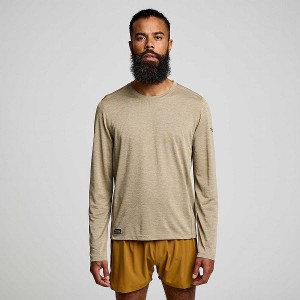 Men's Saucony Stopwatch Long Sleeve T Shirts Coffee | AHKUQWR-68