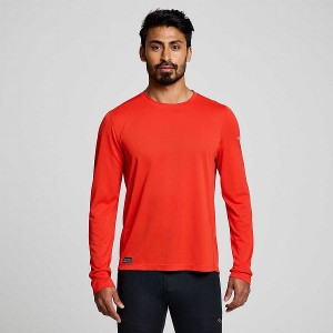 Men's Saucony Stopwatch Long Sleeve T Shirts Red | ZINYFVD-64