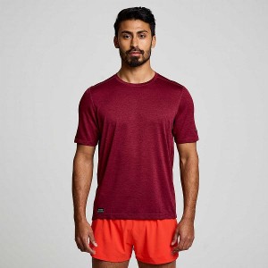 Men's Saucony Stopwatch Short Sleeve T Shirts Red | OVIJLXZ-59