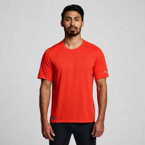 Men's Saucony Stopwatch Short Sleeve T Shirts Red | MLZJFQB-08