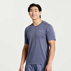 Men's Saucony Stopwatch Short Sleeve T Shirts Blue | NERIVHS-40