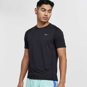 Men's Saucony Stopwatch Short Sleeve T Shirts Black | ZHFLATX-07