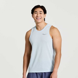 Men's Saucony Stopwatch Singlet Tank Top Blue | ITNYMUW-92