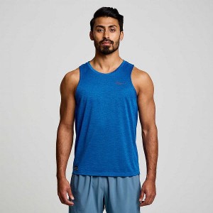 Men's Saucony Stopwatch Singlet Tank Top Blue | YUJXTWA-34