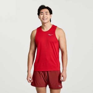 Men's Saucony Stopwatch Singlet Tank Top Red | ROBZGKS-95