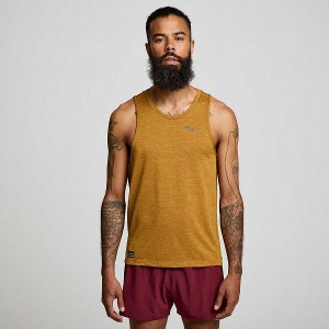 Men's Saucony Stopwatch Singlet Tank Top Brown | UJYVXFZ-04