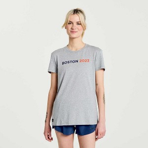 Women's Saucony Boston Rested T Shirts Grey | XWQUAGE-46