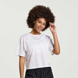 Women's Saucony Elevate Short Sleeve T Shirts White | IOJXPMT-68