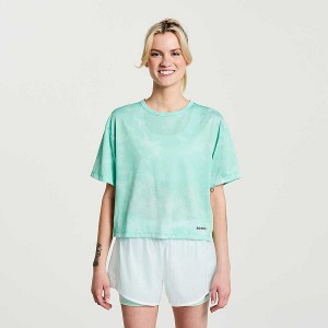 Women's Saucony Elevate Short Sleeve T Shirts Turquoise | IQLEAXG-72