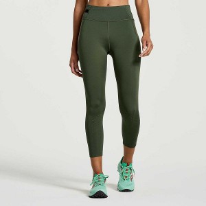 Women's Saucony Explorer Utility Crop Tight Dark Green | KBENDLF-02