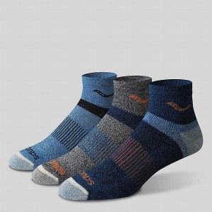 Women's Saucony Inferno Merino Wool Blend Quarter 3-Pack Socks Blue | IPZUTAM-05