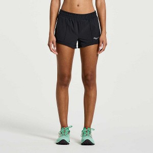 Women's Saucony Outpace 2.5" Split Shorts Black | EYASFLZ-01