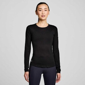 Women's Saucony Peregrine Merino Long Sleeve T Shirts Black | TKNLVPE-16