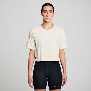 Women's Saucony Recovery Boxy Tee T Shirts Beige | JSVBEZI-51