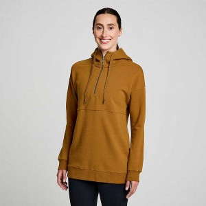 Women's Saucony Recovery Zip Tunic Hoodie Brown | QFWNXCG-73