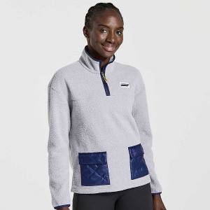 Women's Saucony Rested Sherpa 1/4 Zip Tops Light Grey | FLWZTHO-01